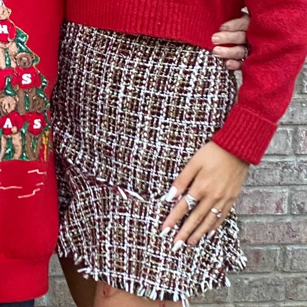 Knit Red, Black, Gold & White Skirt